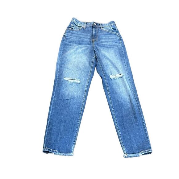 FRAYED Distressed High Waist Tapered Boyfriend Baggy Fit Jeans Size 25 - Picture 1 of 4